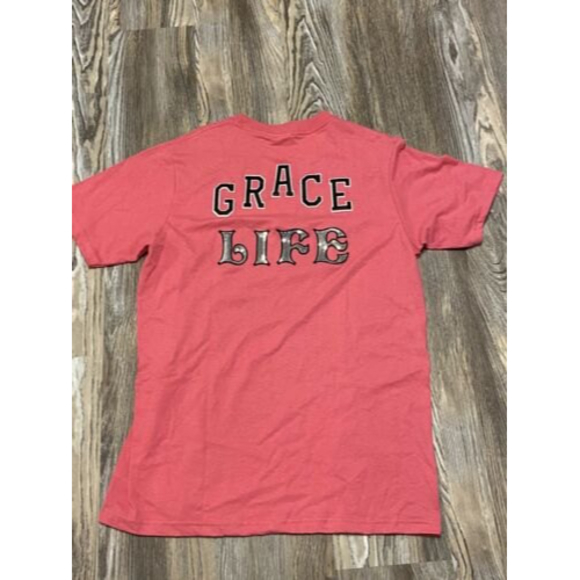 Grace Tops - Pink Large Tee Grace Life On Back Plain Front Sequins Bling